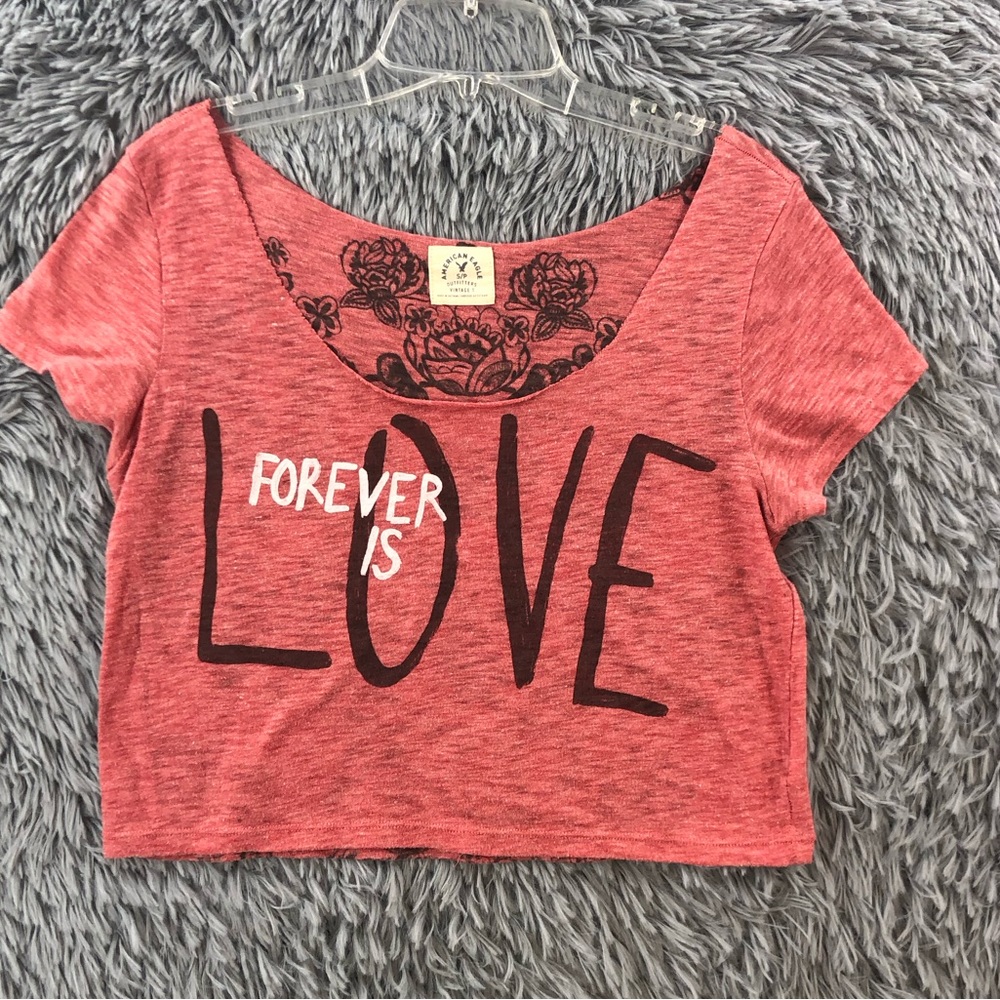 American Eagle Outfitters Shirt Small Vintage T Cropped Forever is Love Raw